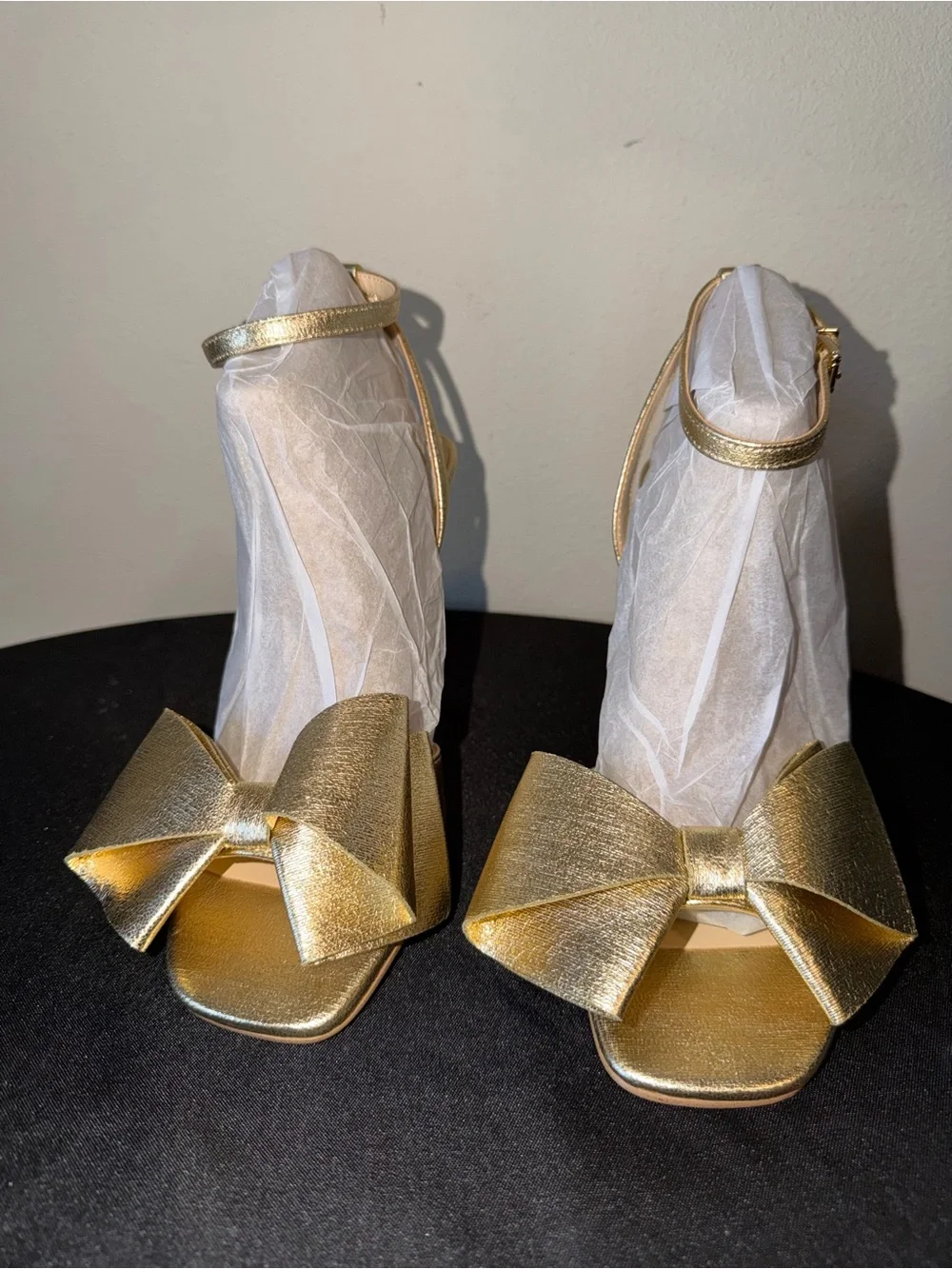 Jessica Simpson “Olivine” Gold Bow Ankle-Strap High Heels